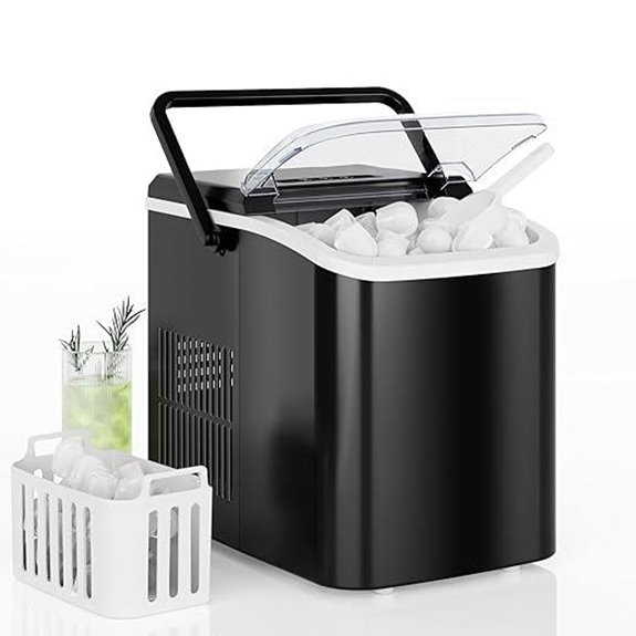 DUMOS Portable Countertop Ice Maker Self-Cleaning 26lbs/day Black